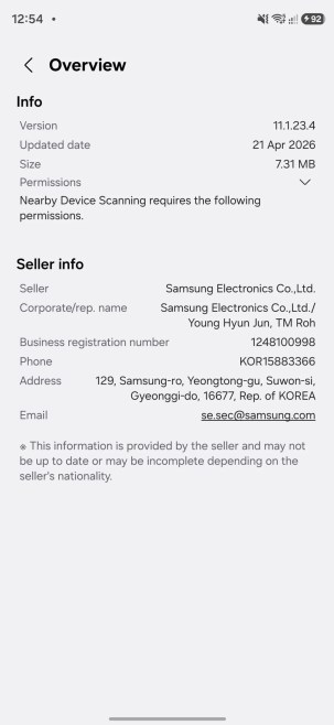 Samsung Nearby Device scanning app update