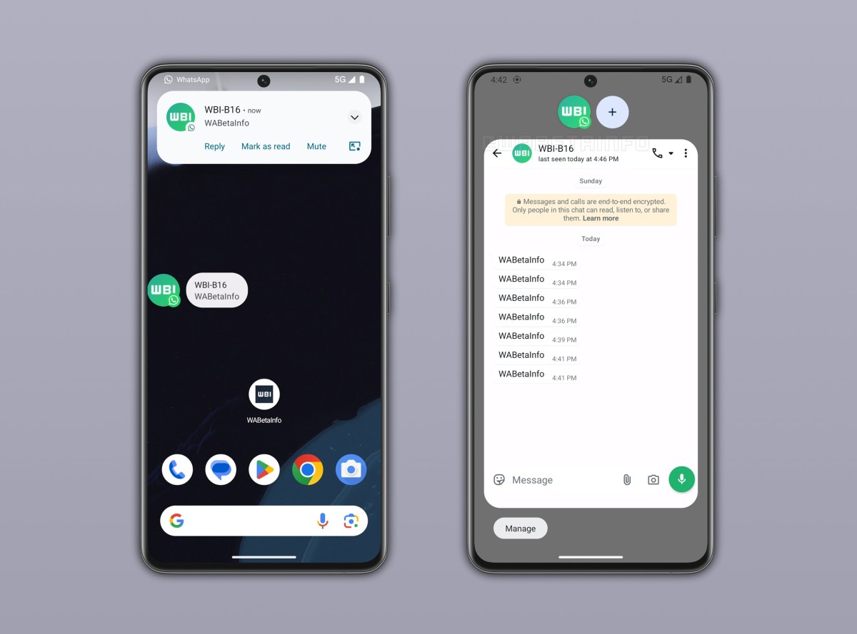 WhatsApp is now testing the notification bubbles feature