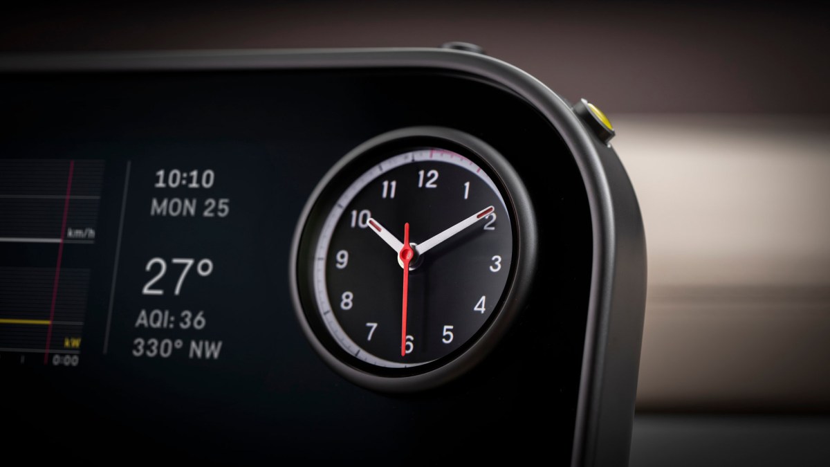 The central control panel will use a 10.1” OLED display with physical clock hands