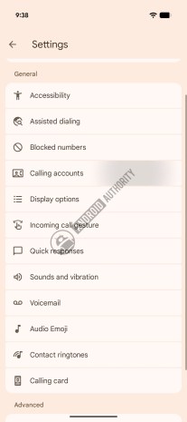 The calling account feature inside the Google app by phone (Credit: AndroidAuthority)