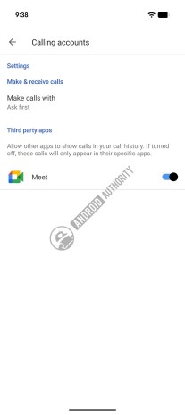 The calling account feature inside the Google app by phone (Credit: AndroidAuthority)