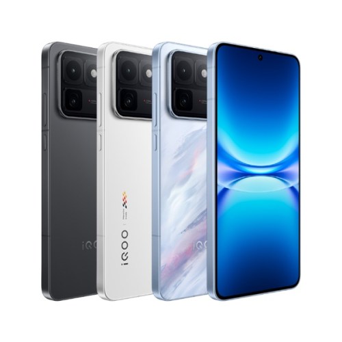 iQOO 15T in black, white and gradient colors.