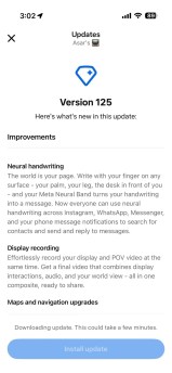 Meta Ray Ban Display update 125 changelog