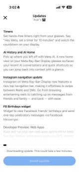 Meta Ray Ban Display update 125 changelog