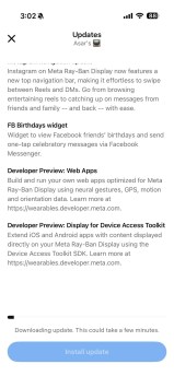Meta Ray Ban Display update 125 changelog
