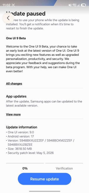 Samsung One UI 9 beta update screenshots