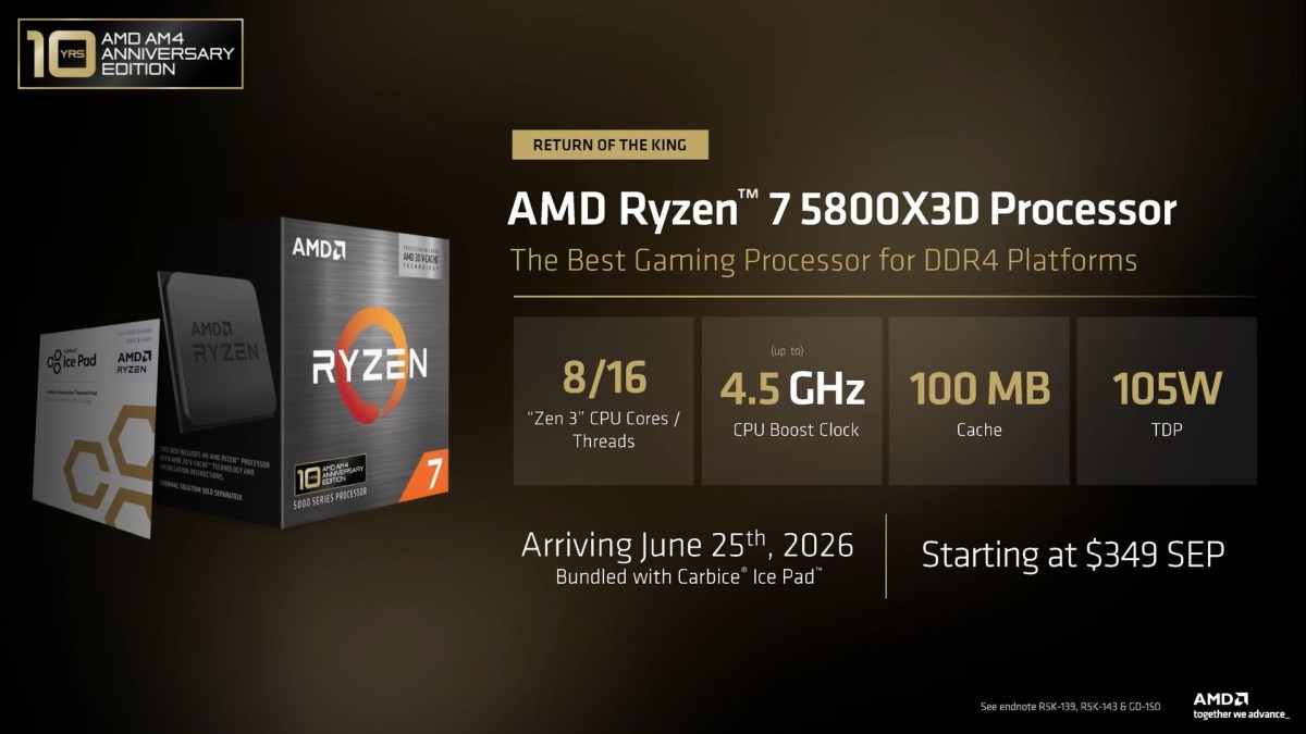 AMD has refreshed older products at Computex 2026 with the 5800X3D, 7700X3D, and RX 9070 GRE.