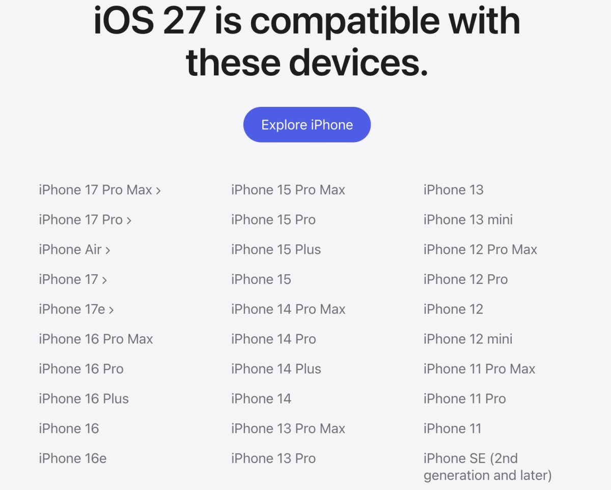 Infinium tech | Graphics designing company Apple's iOS 27, iPadOS 27, macOS 27, and watchOS 27 support list is here