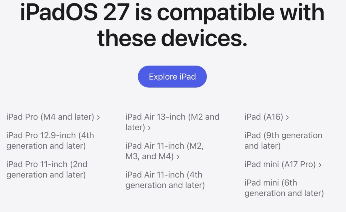Infinium tech | Graphics designing company Apple's iOS 27, iPadOS 27, macOS 27, and watchOS 27 support list is here
