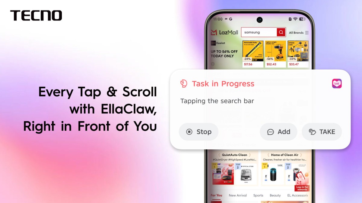 Tecno's EllaClaw AI agent gains cross-app automation and system-level device optimization