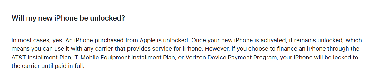 Updated FAQ states you can no longer get unlocked phones with carrier financing