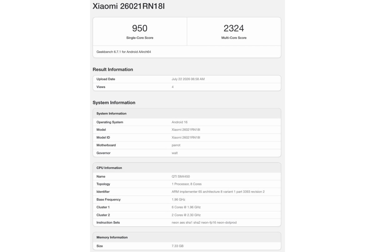 Indian Redmi Note 17 runs Geekbench, reveals its chipset and RAM amount