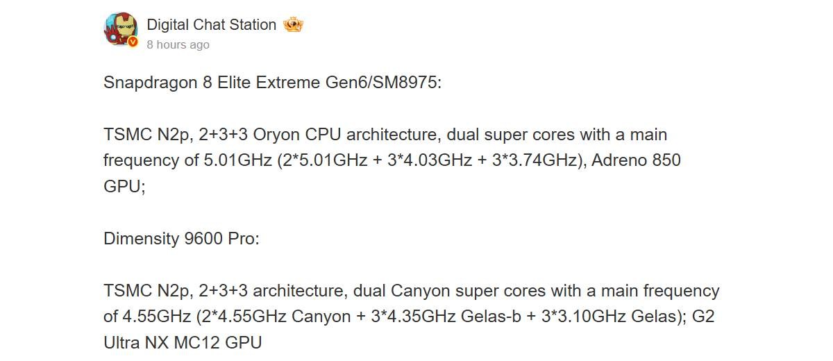 Leakster details the upcoming Snapdragon 8 Elite Gen 6 Pro and Dimensity 9600 Pro flagship chipsets
