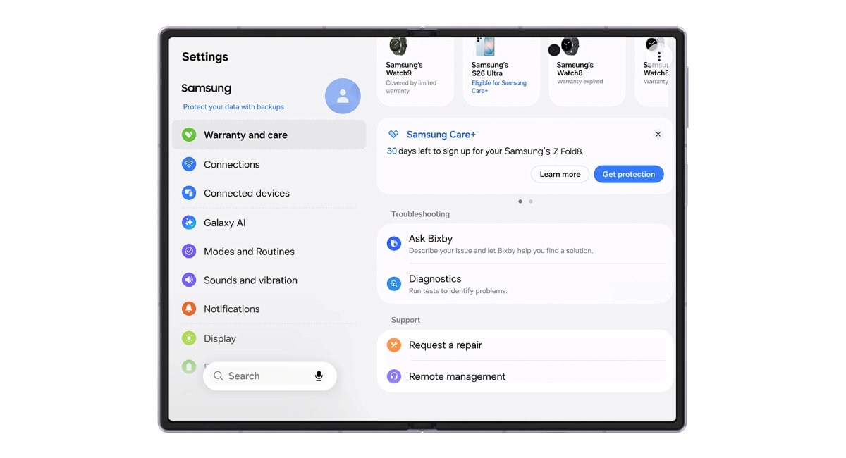 Samsung details the new Warranty and care menu in One UI 9