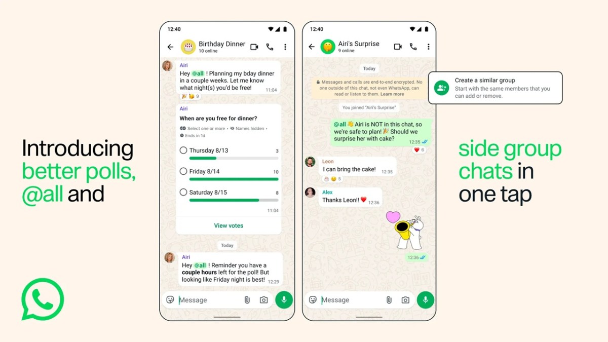 WhatsApp introduces new features for group chats, including the @all tag