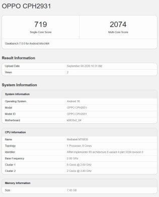 Global Oppo A7 Pro (left) and A7 Pro Max (right) on Geekbench