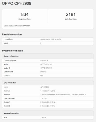 Global Oppo A7 Pro (left) and A7 Pro Max (right) on Geekbench