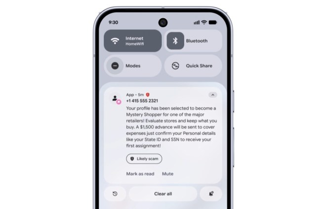 Scam Detection in notifications