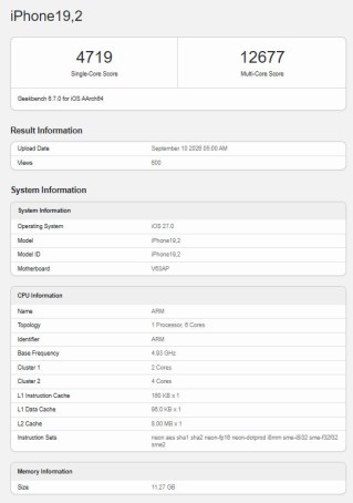 iPhone 18 Pro and iPhone 18 Pro Max on Geekbench