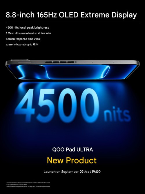 iQOO Pad Ultra display specs (machine translated from Chinese)