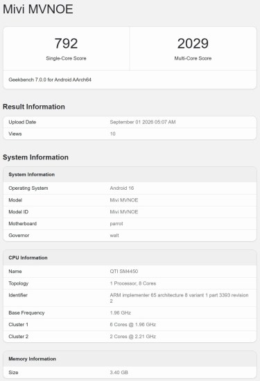 Mivi One 5G on Geekbench