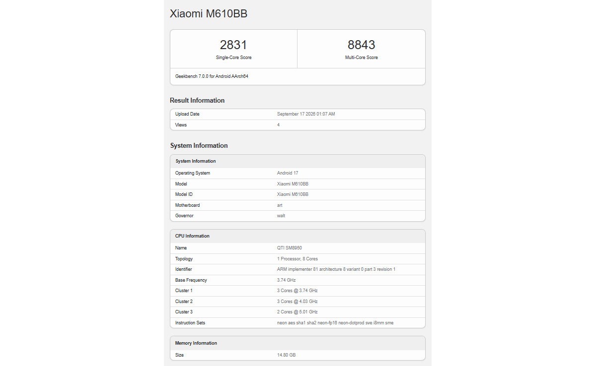 It's now the Xiaomi 18 Pro Max's turn to surface in Geekbench