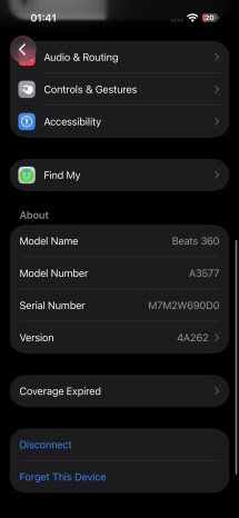 Beats 360 settings on iOS