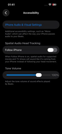 Beats 360 settings on iOS