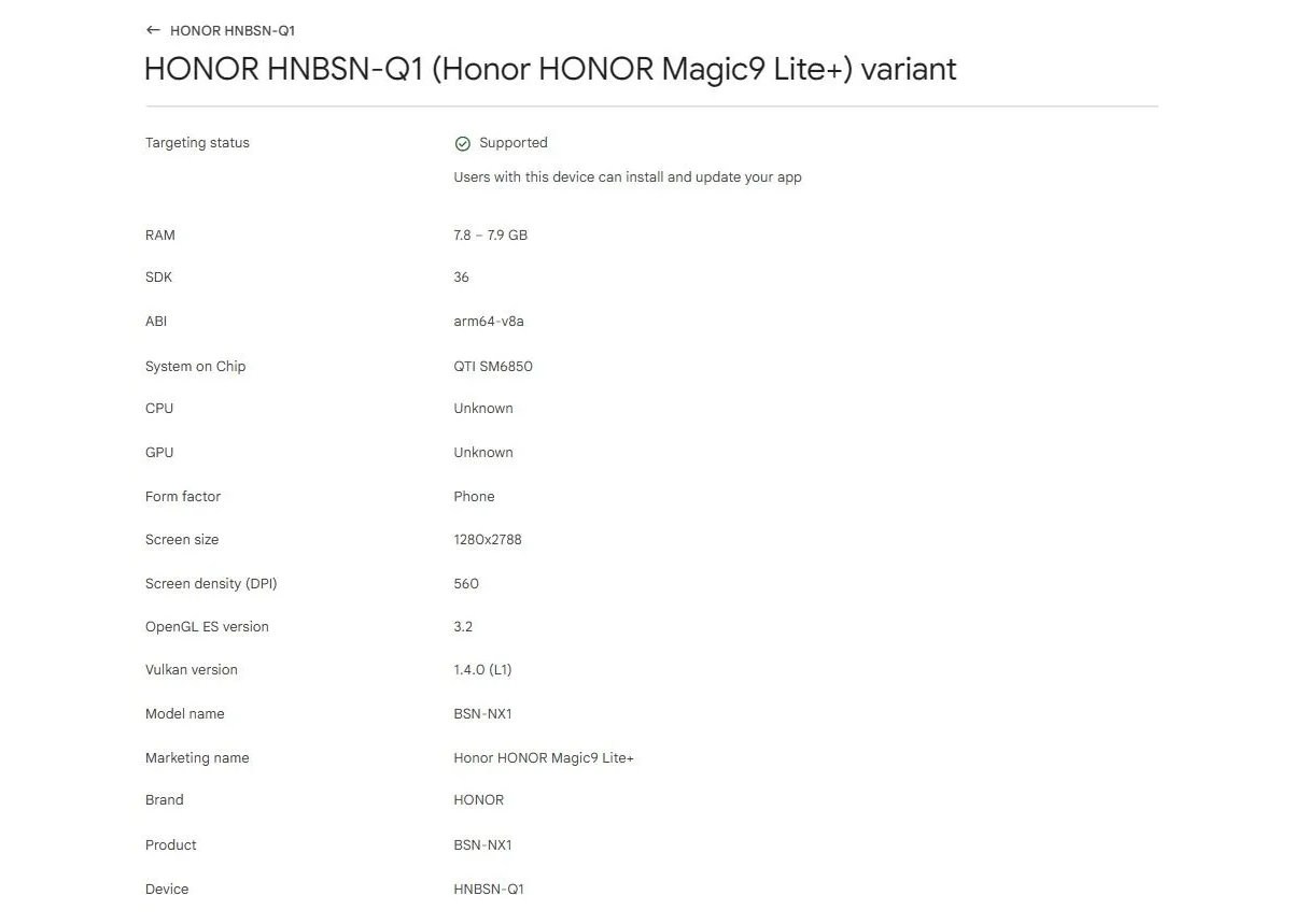 Honor Magic9 Lite+ is on the way, here are its main specs