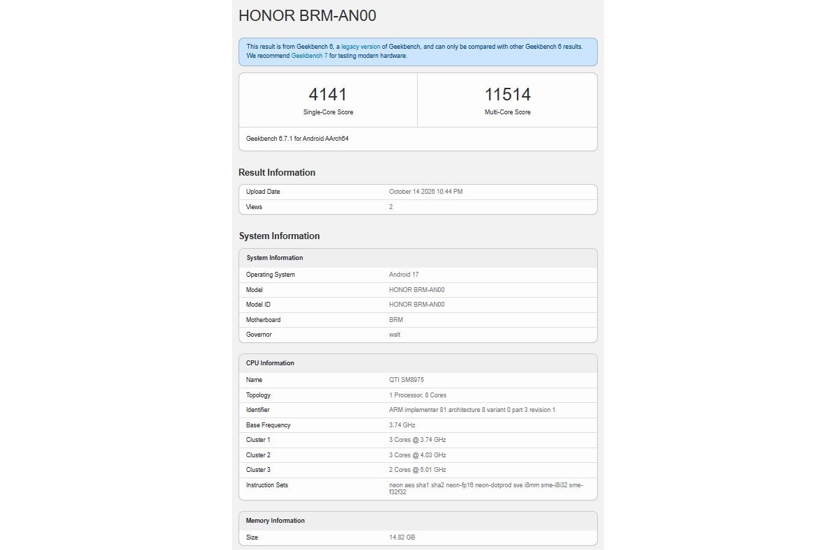 Honor Win2 shows up on Geekbench confirming its chipset