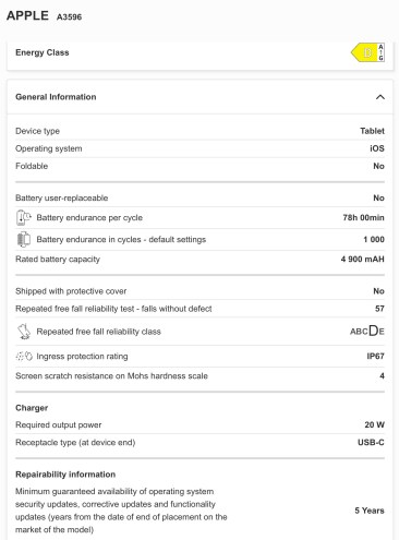 The new iPad mini's EU certification (left) and Energy Label (right)