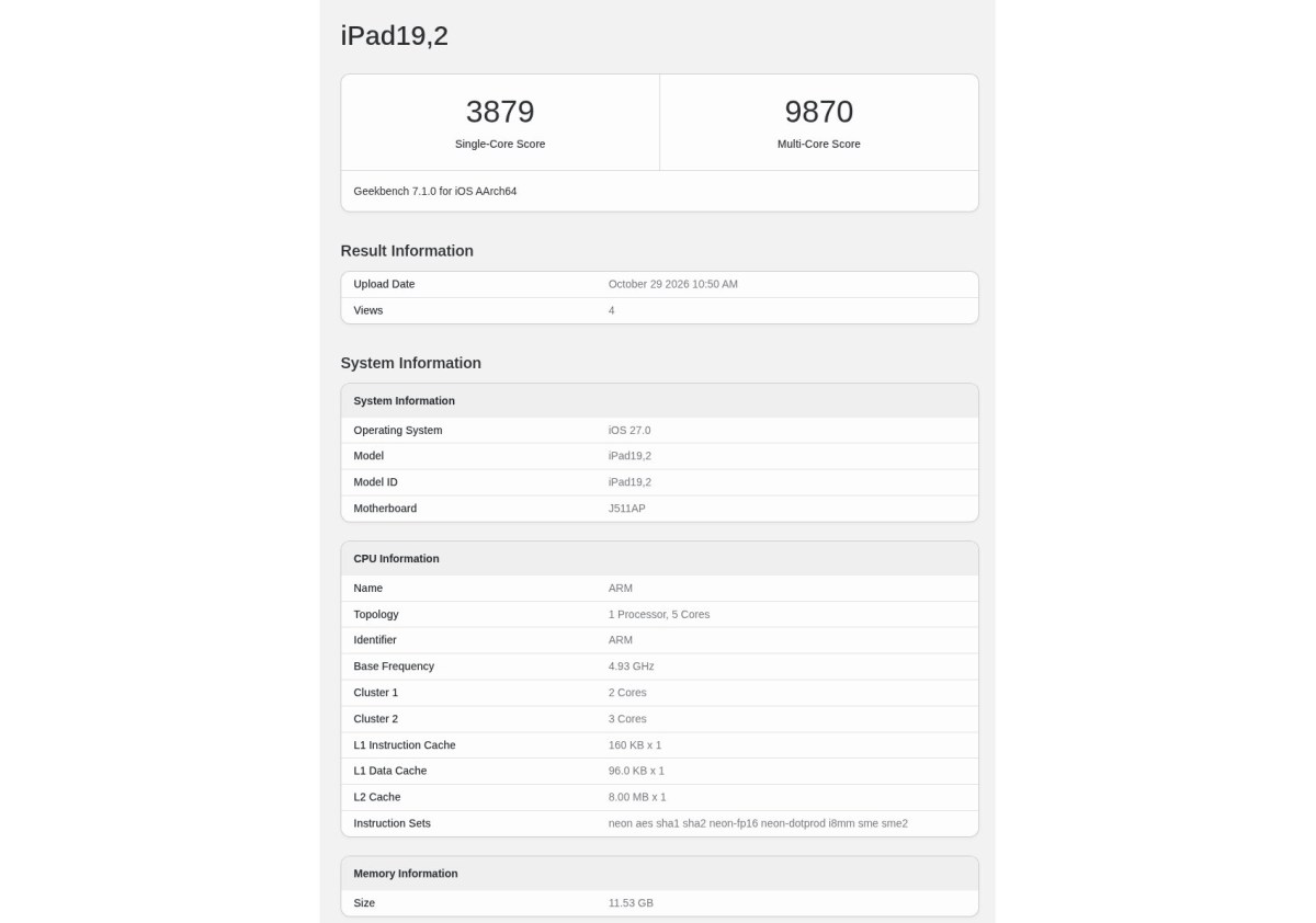The new OLED iPad mini runs Geekbench, here are the results