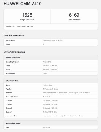 Huawei Mate 90 Pro Max on Geekbench 7