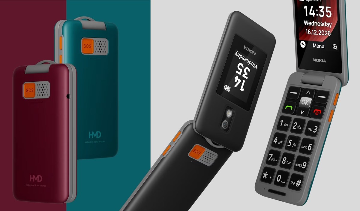 The Nokia 2360 Flip is a dual-display feature phone with an SOS button