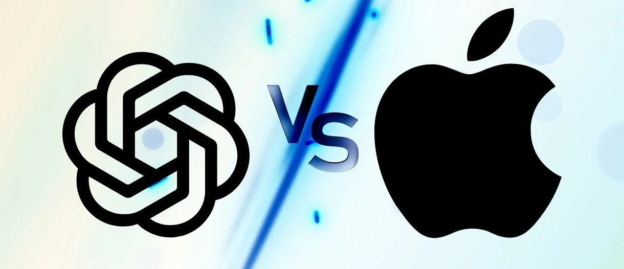 OpenAI and Apple logos displayed against a digital background