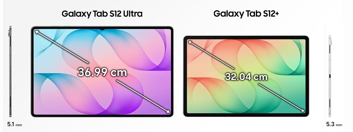 Samsung Galaxy Tab S12 Ultra and Tab S12+ size comparison