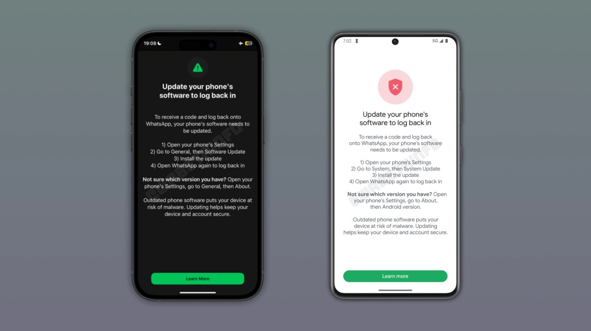 WhatsApp may prevent you from logging in if you have older iOS or Android versions