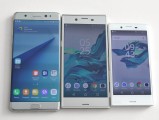 The Xperia X Compact next to the Xperia XZ and Galaxy Note7 - Sony at IFA 2016