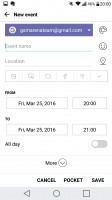 Calendar's Event pocket lets you set up reminders related to Facebook events and nearby places - LG G5 review