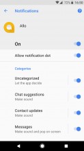 Individually toggleable notification categories for Google Allo - Android 8.0 Oreo review