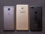 Size comparison with OnePlus 3T and iPhone 7 Plus - Samsung Galaxy C9 Pro review