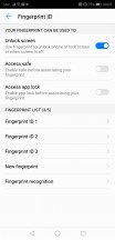 Fingerprint settings - Huawei P20 Pro review