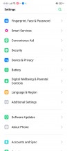 Home screen, notification shade and general settings menu - Realme 5s review
