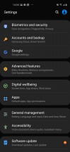 General settings menu and navigation gestures - Samsung Galaxy A60 review