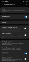 Advanced features menu and Bixby actions - Samsung Galaxy Note10 Plus review
