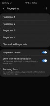 Fingerprint authentication settings - Samsung Galaxy S10 Plus long-term review