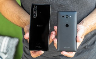 Sony Xperia 5 next to XZ2 Compact