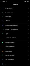 General settings menu, display settings, lock screen, notch and status bar - Xiaomi Redmi Note 8 Pro review