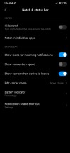 General settings menu, display settings, lock screen, notch and status bar - Xiaomi Redmi Note 8 Pro review