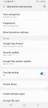 Security and fingerprint settings - Samsung Galaxy A22 5G review